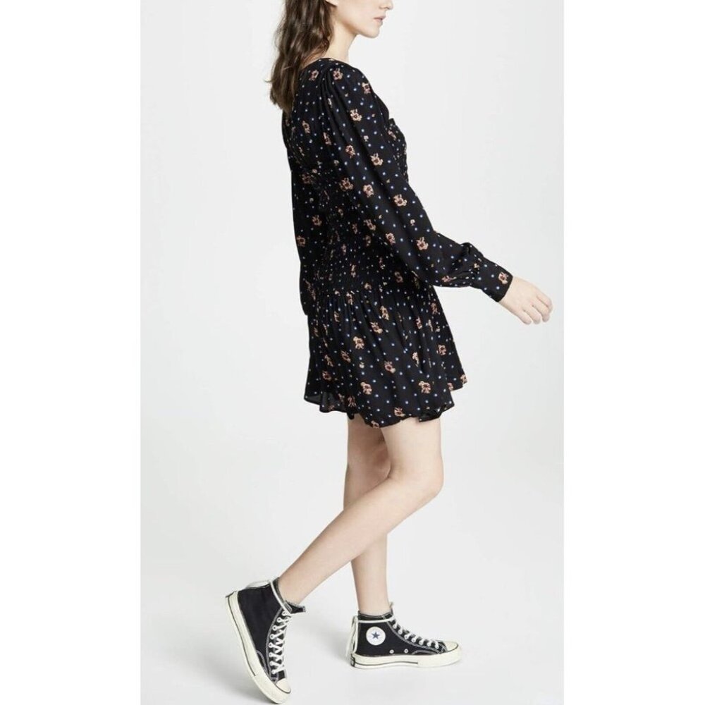 Free People Mini Dress Medium Black Blue Long Sleeves - Picture 4 of 13